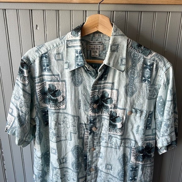 Chereskin Men’s Linen Blend Short Sleeve Hawaiian Button Down Shirt Medium - Picture 3 of 8